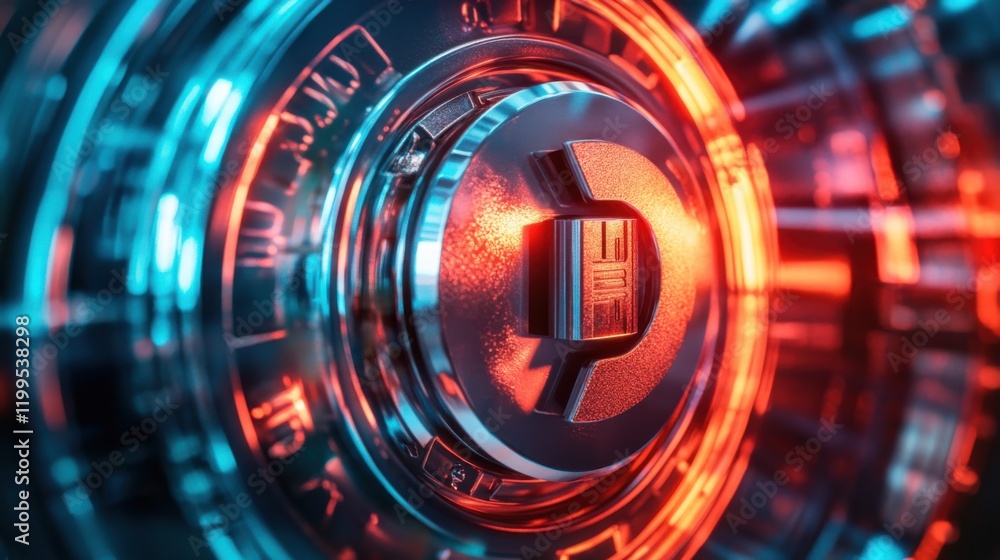 Futuristic metallic interface with glowing lights, showcasing intricate design elements and technology Futuristic metallic interface with glowing lights, showcasing intricate design elements and technology