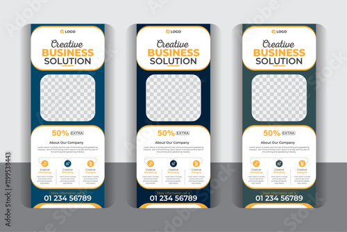 Display banner template, colorful creative Business roll up banner template set, pull up, display banner, x-banner vector, flag-banner design, with 3 color variation
