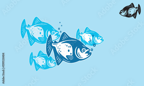 wild piranha fish logo, silhouette of small but danger bite fish vector illustrations