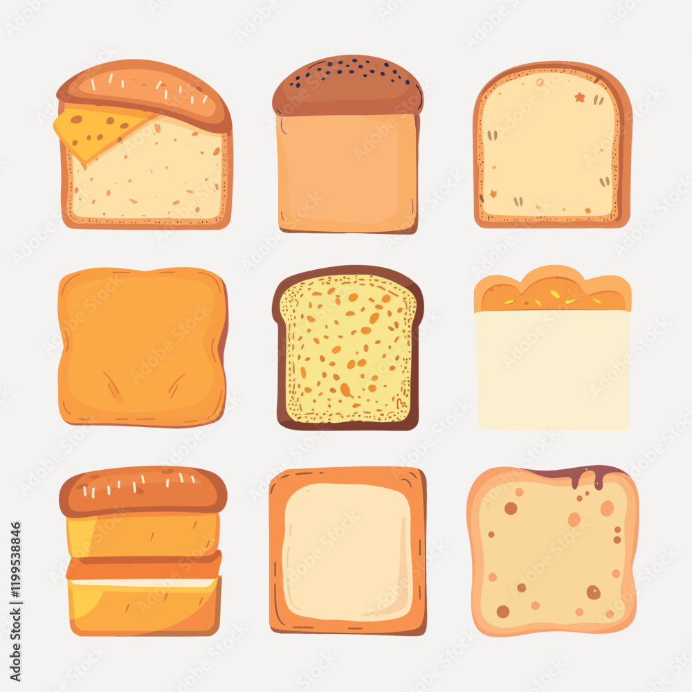 Cute bread sticky notes illustration vector set Cute bread sticky notes illustration vector set