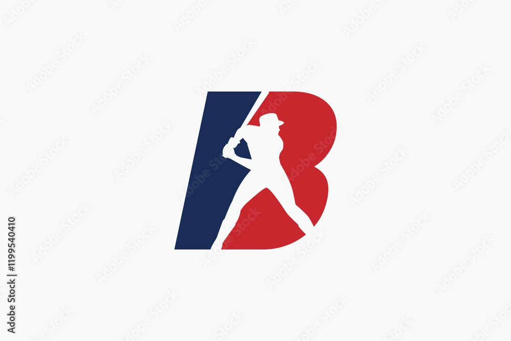 letter B logo with baseball player silhouette. It is good for team logo, club, sticker, etc. letter B logo with baseball player silhouette. It is good for team logo, club, sticker, etc.