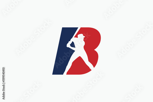 letter B logo with baseball player silhouette. It is good for team logo, club, sticker, etc.