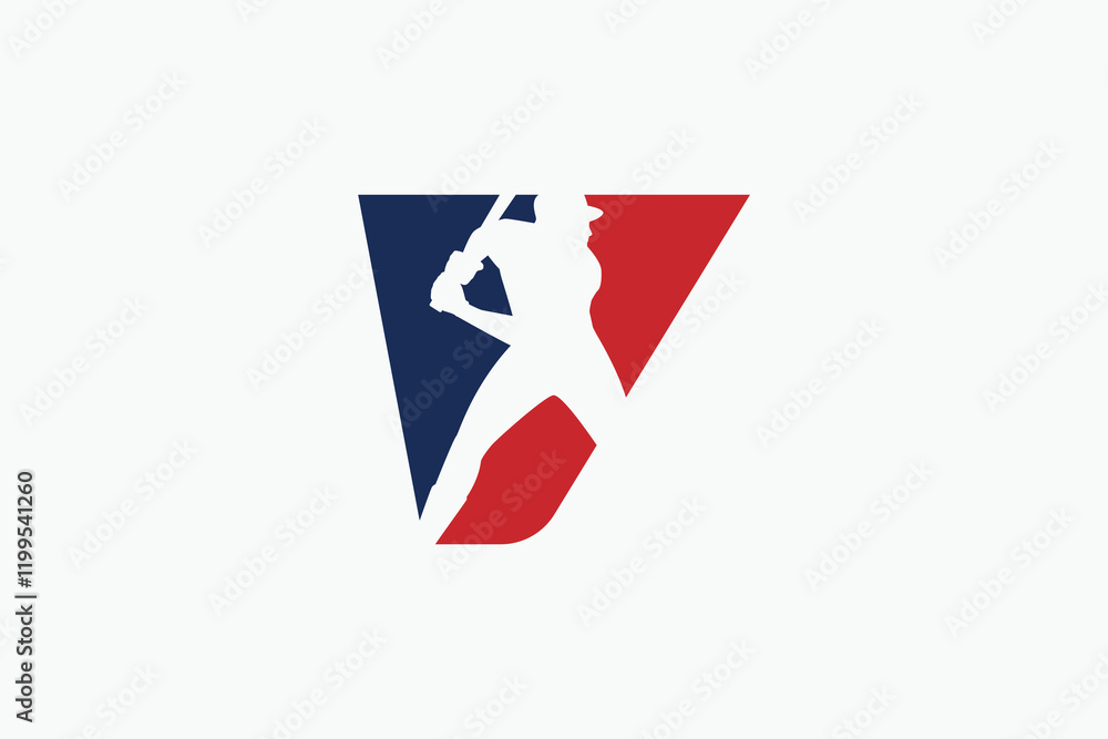 Obraz premium letter V logo with baseball player silhouette. It is good for team logo, club, sticker, etc.