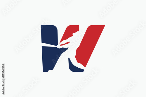 letter W logo with baseball player silhouette. It is good for team logo, club, sticker, etc.