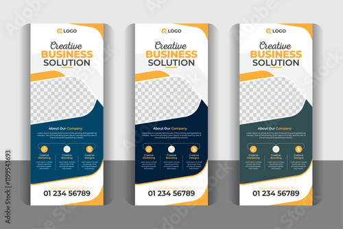 Luxury, colorful, stylish and professional large size creative Business roll up banner template set, x-banner vector, flag-banner design, with 3 color variation