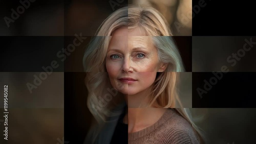 Loopable mosaic portrait of a woman in various stages of age