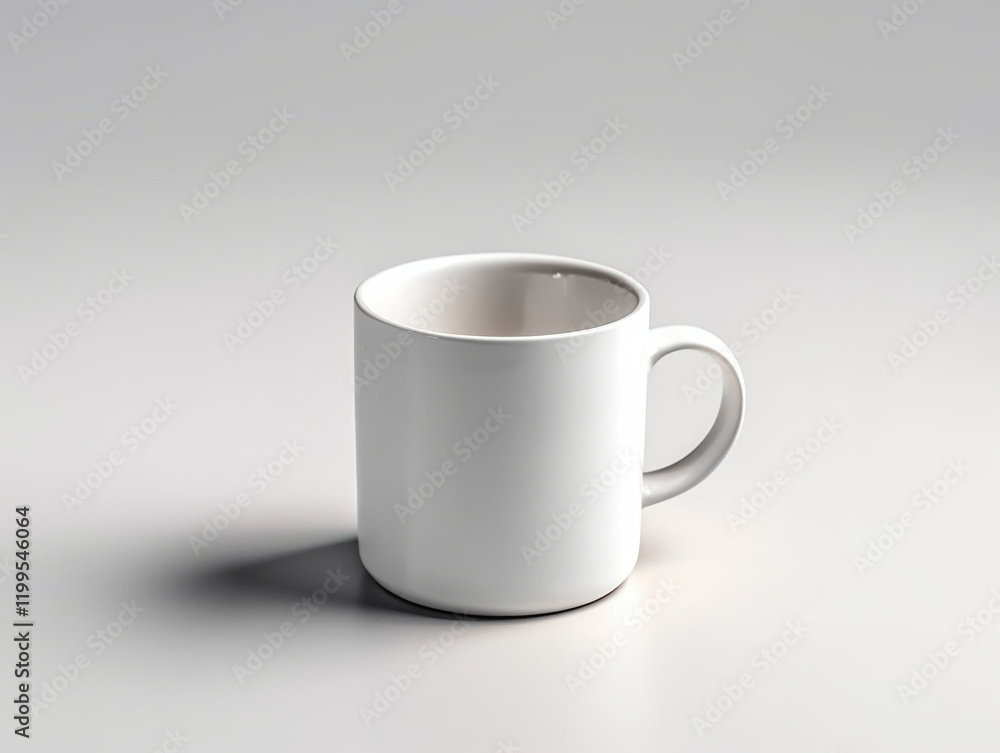 White ceramic tea and coffee cup with a minimalistic design on a white background White ceramic tea and coffee cup with a minimalistic design on a white background