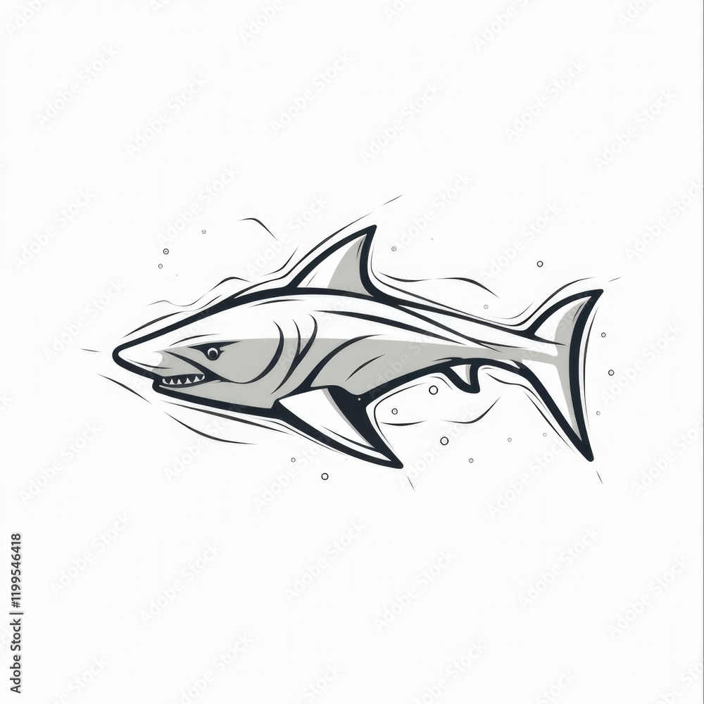 Fototapeta premium Shark Line Art - Continuous Line Pet and Animal Farm Wildlife Logotype 1