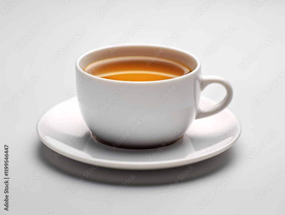 White ceramic tea and coffee cup with a minimalistic design on a white background