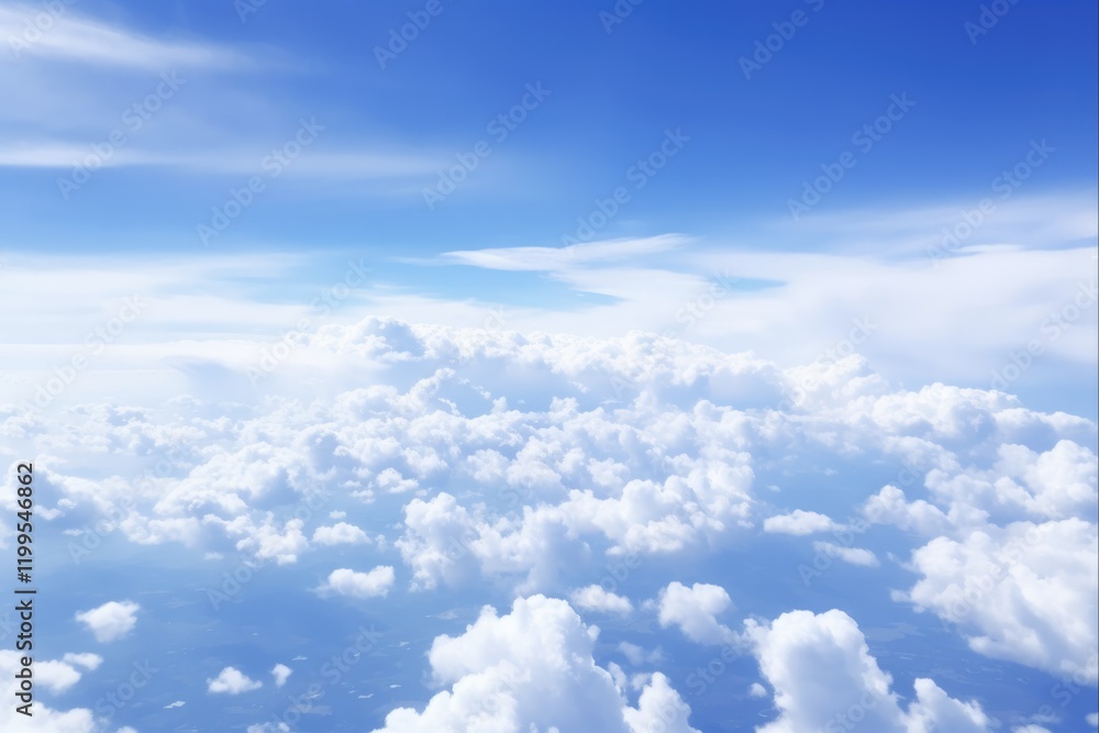 Sky From Airplane - A Stunning View of Clouds and Blue Sky from High Up in the Air Sky From Airplane - A Stunning View of Clouds and Blue Sky from High Up in the Air