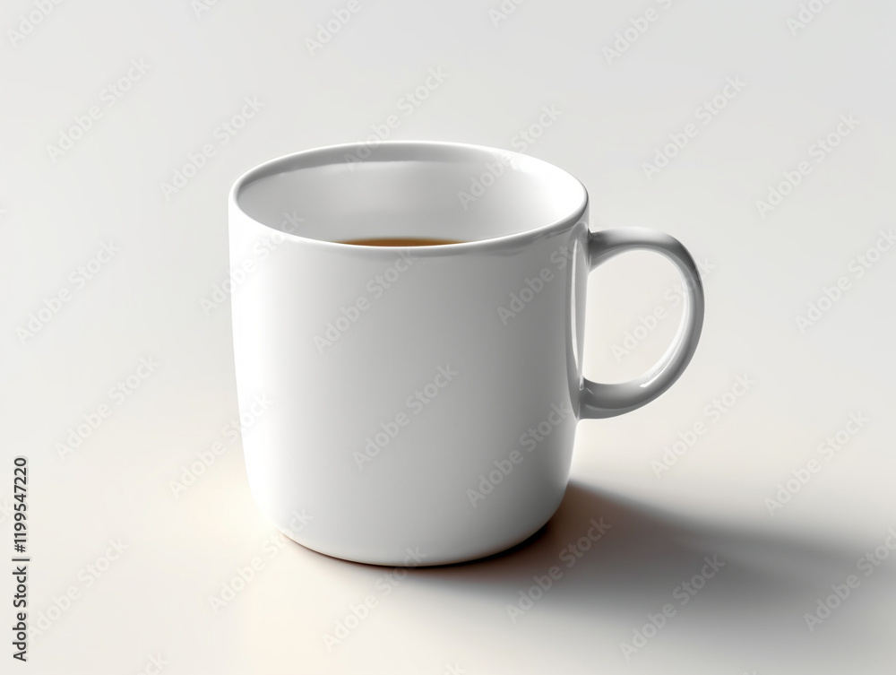White ceramic tea and coffee cup with a minimalistic design on a white background White ceramic tea and coffee cup with a minimalistic design on a white background