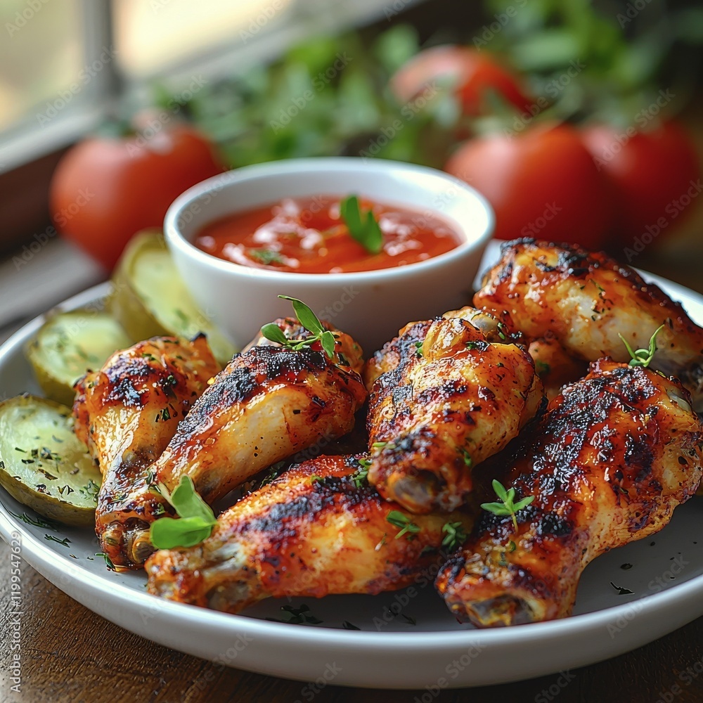 Delicious chicken wings with hot sauce gourmet food inviting kitchen setting captivating culinary experience Delicious chicken wings with hot sauce gourmet food inviting kitchen setting captivating culinary experience