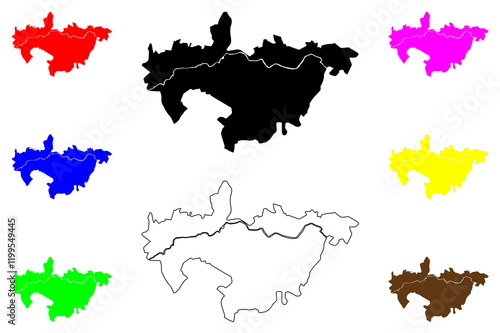 Muriae city (Federative Republic of Brazil, Minas Gerais state) map vector illustration, scribble sketch Muriaé map