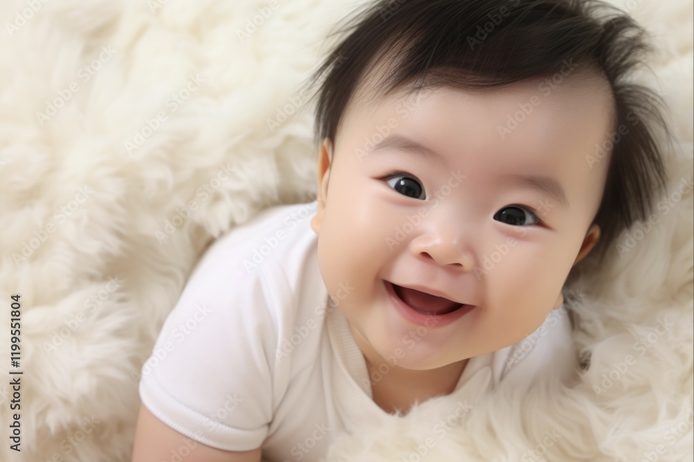 Sweet and Happy Asian Baby Relaxing on Carpet with Cute Smile. Joyful Life of Little Children and People Sweet and Happy Asian Baby Relaxing on Carpet with Cute Smile. Joyful Life of Little Children and People