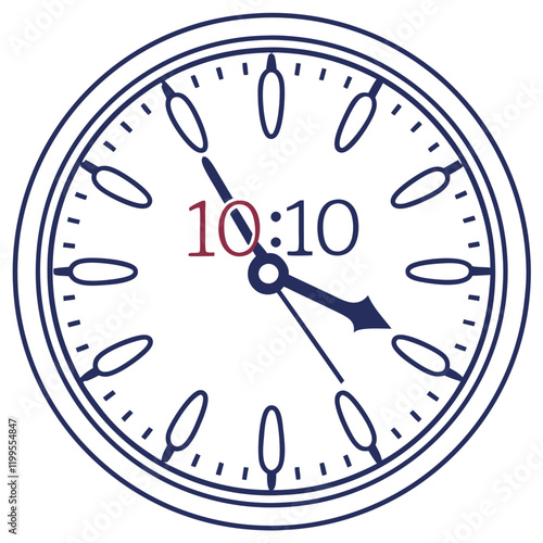 A round wall clock with bold numbers and clock hands pointing to 1010, clean vector design (98).eps