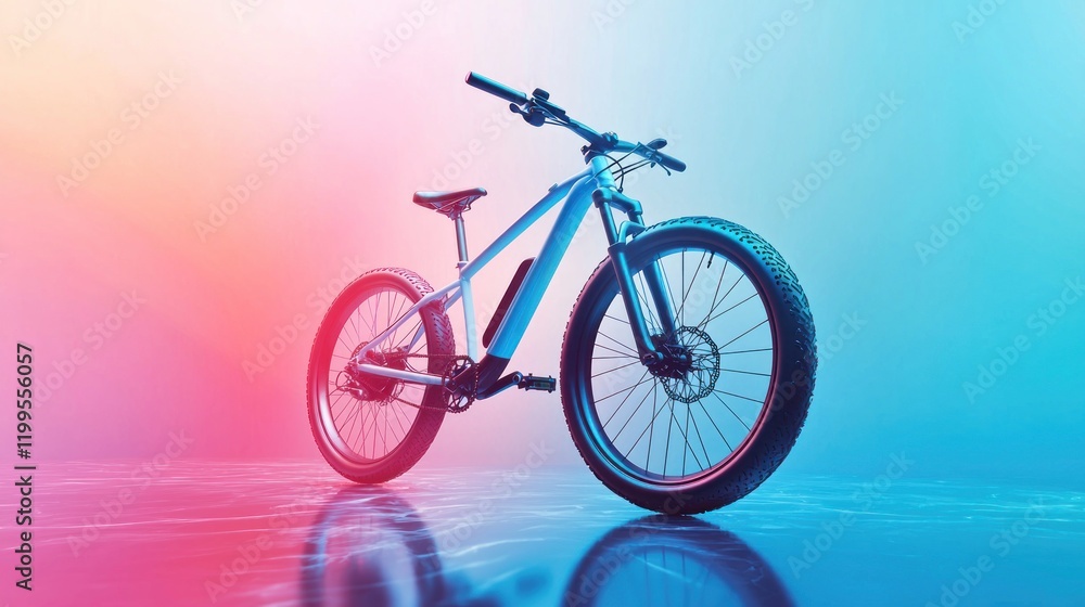 Fototapeta premium Futuristic electric bicycle with fat tires on vibrant background.