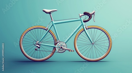 Teal road bike with tan tires on a teal background. photo