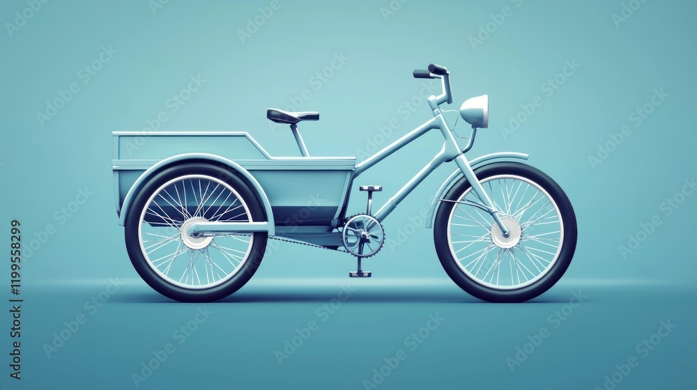 Fototapeta premium Electric cargo tricycle, side view, light blue.