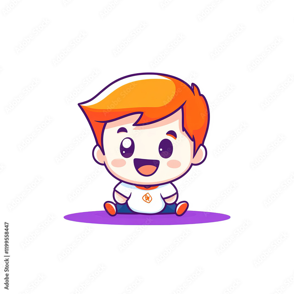 Playful cartoon boy character sitting on floor digital art colorful background cheerful atmosphere Playful cartoon boy character sitting on floor digital art colorful background cheerful atmosphere