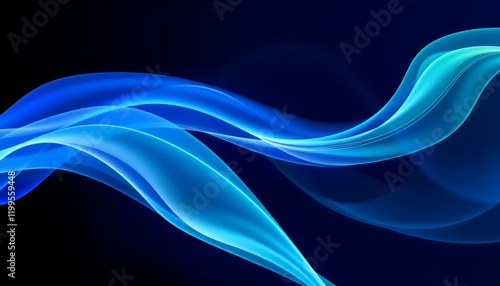 A dynamic image featuring smooth, flowing lines of vibrant blue, creating a sense of movement and dynamism against a deep black background