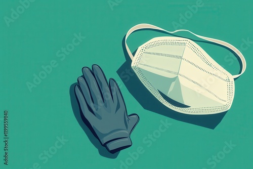 Vector Illustration Featuring Medical Mask and Gloves on a Simple Background for Health and Safety Themes photo