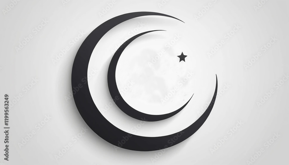 Minimalist black crescent moon and star design on a white background, symbolizing Islamic spirituality and simplicity in Ramadan or Eid art. Minimalist black crescent moon and star design on a white background, symbolizing Islamic spirituality and simplicity in Ramadan or Eid art.