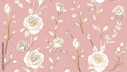 inimalist Floral Pattern with Gold Accents on Pastel Pink