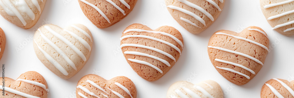 Obraz premium A banner for February 14 with homemade cookies in the shape of hearts on a white background. White background, flatlay.