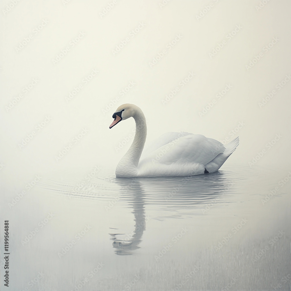 A swan is swimming in a lake with a reflection of itself in the water A swan is swimming in a lake with a reflection of itself in the water