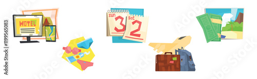 Beach Stuff for Summer Travel and Vacation Accessories Vector Set