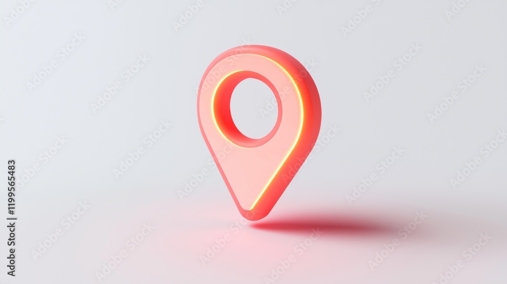 3D render of a glowing pink location pin icon. 3D render of a glowing pink location pin icon.