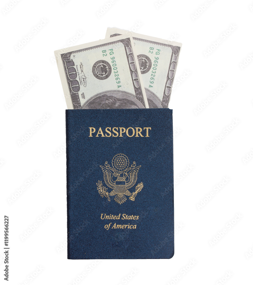 american passport with money on white background american passport with money on white background