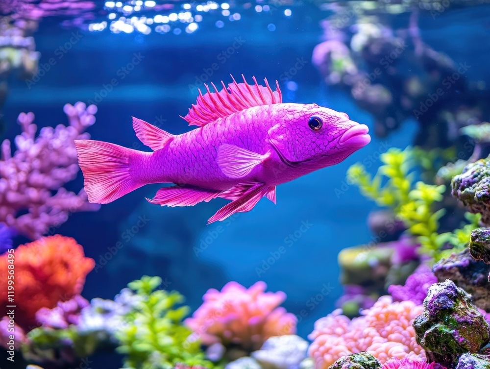 Parrotfish swimming in a colorful aquarium. Focus on clear, sharp details and natural poses Parrotfish swimming in a colorful aquarium. Focus on clear, sharp details and natural poses