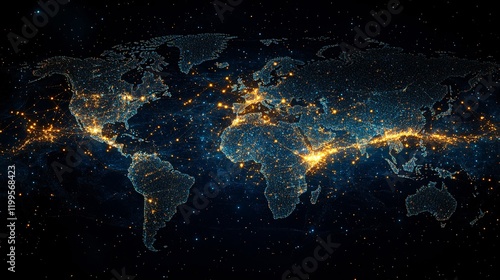 Digital world map highlighting Latin America, with glowing pathways linking key cities, representing the expansive reach of digital marketing services.