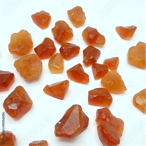 Hessonite Garnet Crystals Collection Gemstones Minerals Rough Polished Orange Red Brown photo