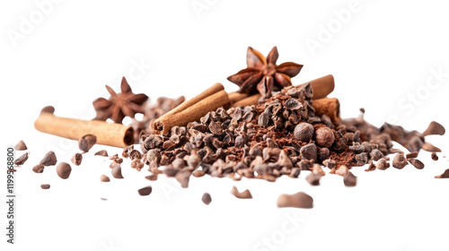 Wallpaper Mural A flavorful assortment of spices including cinnamon sticks, star anise, and ground spices on a white isolated background. Torontodigital.ca