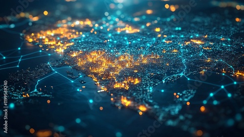 Illuminated world map showcasing Latin American cities connected by digital pathways, illustrating the extensive scope of digital marketing services.