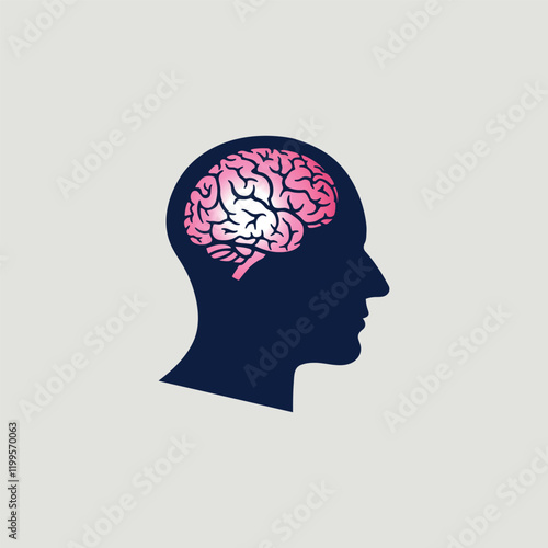 Human Head with Brain Illustration. Concept of Thinking, Intelligence, and Mental Health.