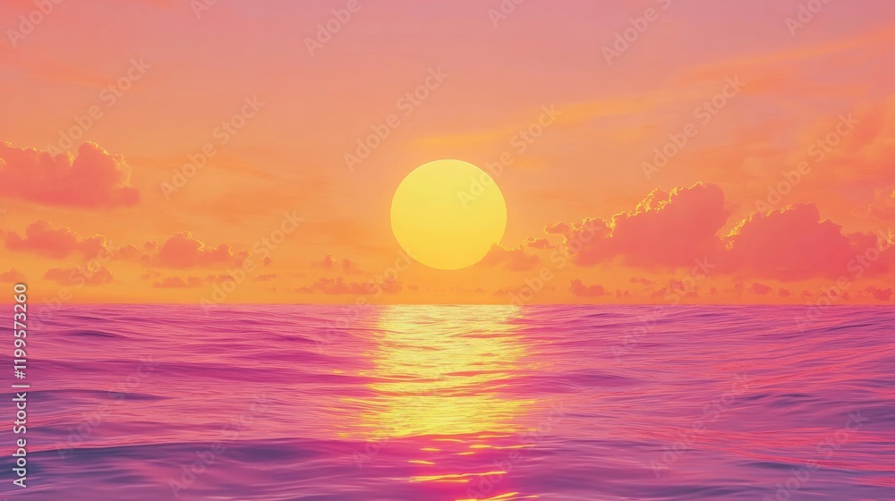 Vibrant sunset over a calm ocean horizon with soft golden and pink hues Vibrant sunset over a calm ocean horizon with soft golden and pink hues