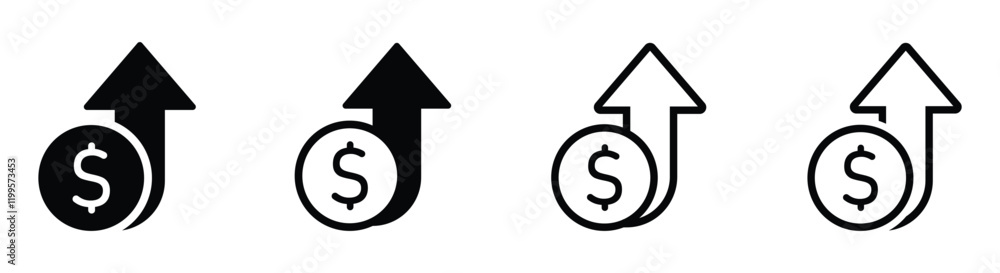 Cost increase vector flat icons. Money increase vector icons. Dollar rate increase icon Cost increase vector flat icons. Money increase vector icons. Dollar rate increase icon