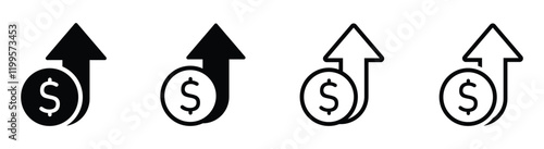Cost increase vector flat icons. Money increase vector icons. Dollar rate increase icon