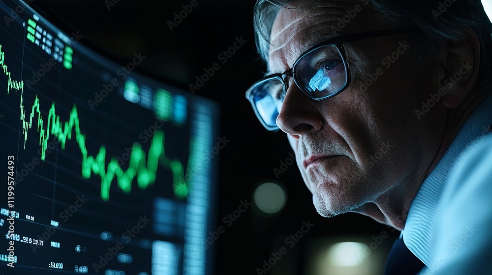 Concentrated Analyst Reviewing Digital Data on a Futuristic Screen Concentrated Analyst Reviewing Digital Data on a Futuristic Screen