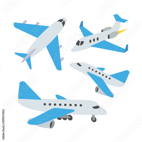 Different views of airplane set