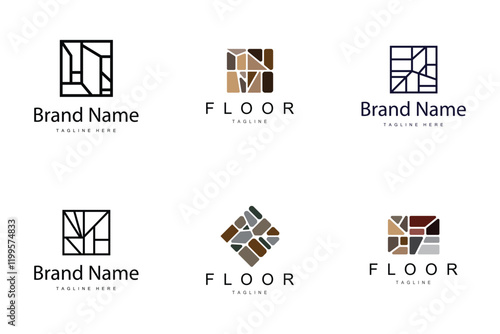 Floor Logo Design for Home Ceramic Decoration with Minimalist Abstract Shapes, Vector Templet Illustration