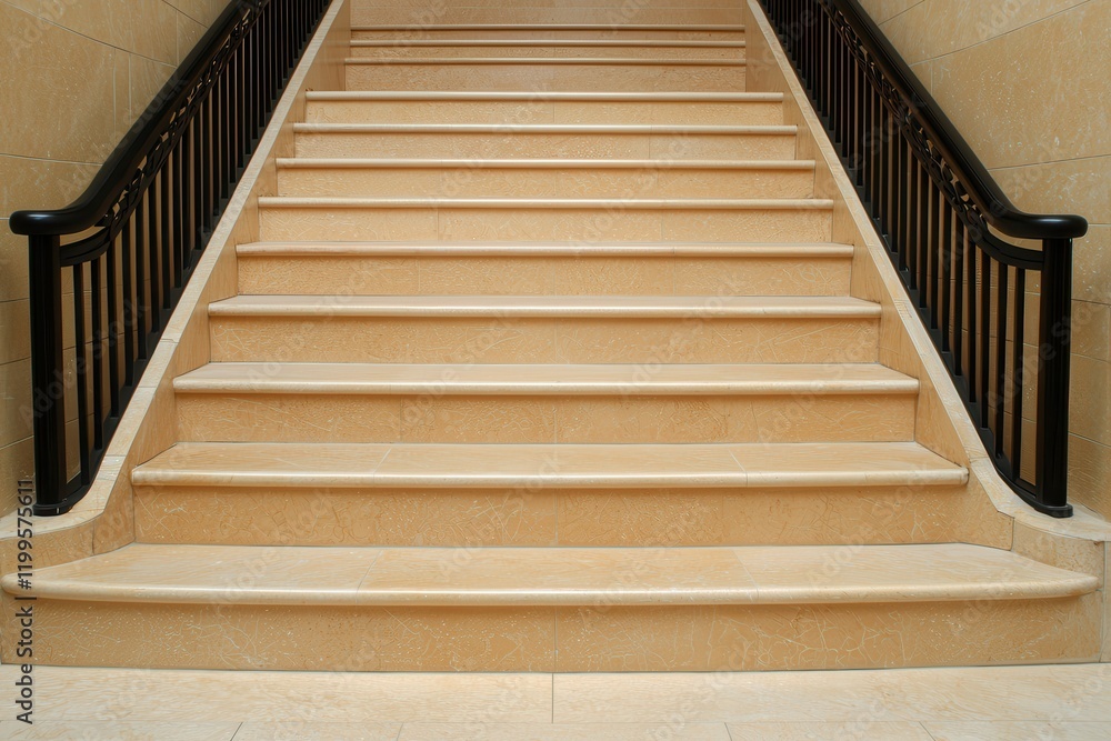 Fototapeta premium Luxury hotel interior showcasing exclusive architecture Elegant staircase with smooth steps and black railing.