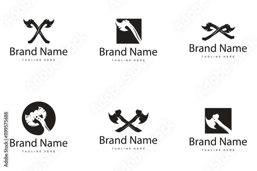 Woodcutter tool axe logo carpentry simple design silhouette illustration template collection bundle set