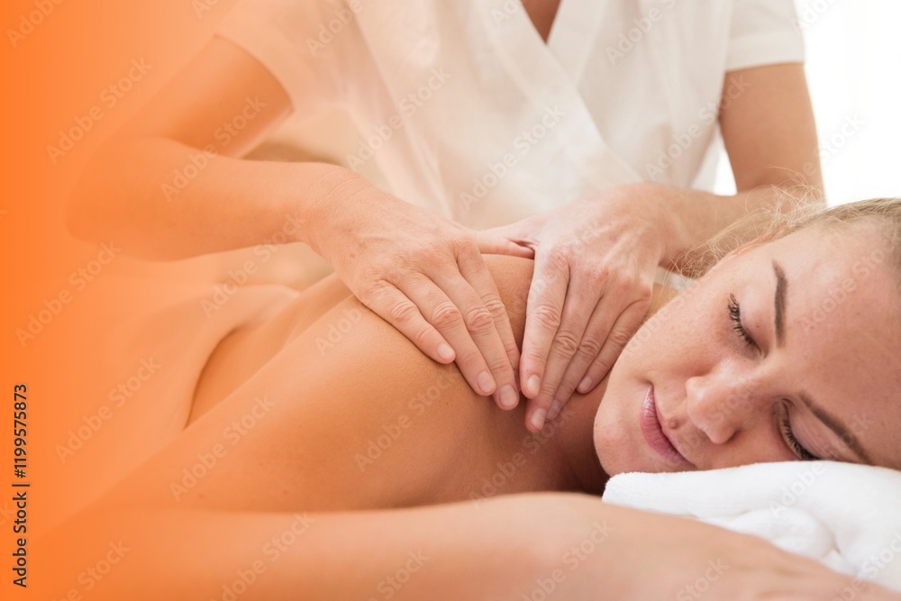 Woman having massage, spa retreat Woman having massage, spa retreat
