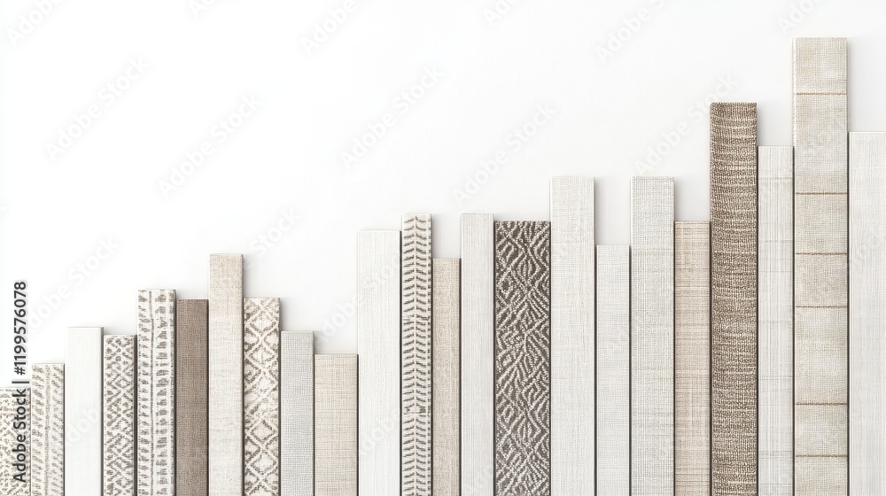 Obraz premium A bar chart with patterns, textile industry data, textile-inspired textures, neutral colors, isolated on white background