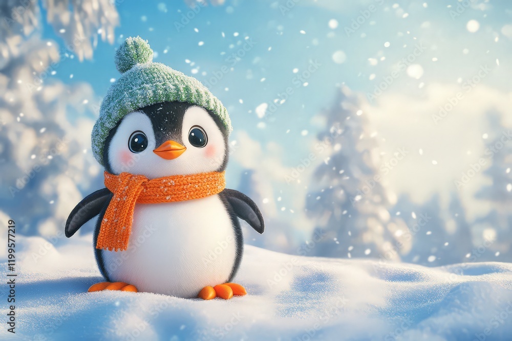 Cheerful Plush Penguin in Winter Cheerful Plush Penguin in Winter