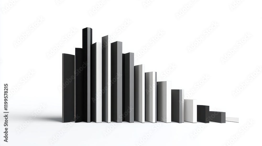 A bar chart with shadows, 3D effect, professional style, grey and white tones, isolated on white background. A bar chart with shadows, 3D effect, professional style, grey and white tones, isolated on white background.
